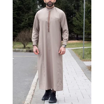 Traditional Middle Eastern style, Muslim men's long robe, retro dignified embroidered robe, casual Eid al Fitr men's long robe