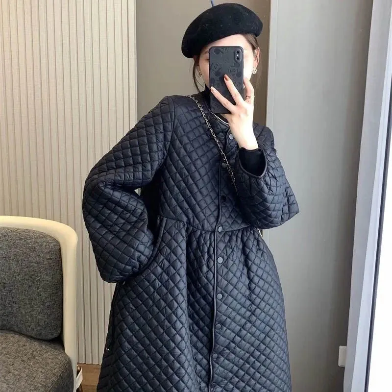 

Autumn New Women's Light Cotton Dress Medium Long Down Coat Korean Fashion Oversized Slim Coat Elegant Retro Loose Cotton Shirt