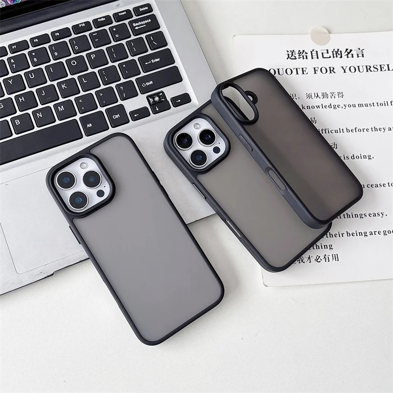 Luxury Matte Black Shockproof Anti-Fingerprint Bumper Case with Translucent Shell