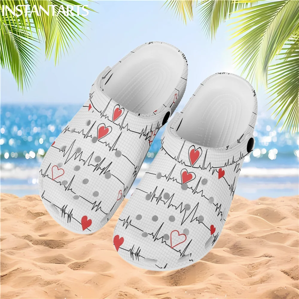 

ECG Pattern Non-Slip Clogs 2023 Fashion Nursing Slippers Dirty Resistant Hole Shoes Comfortable EVA Sandals Hospital Work Flats