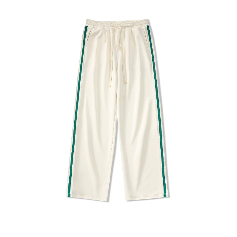 Men's Spring Autumn Wide Leg Drawstring Elastic High Waisted Casual Pockets Loose Striped Trousers Fashion Office Lady Pants