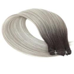 Blonde Straight Synthetic Hair Extensions - Smooth Yaki Weave with Full-Length Finish, Free Shipping - 1pc (Ombre Grey)