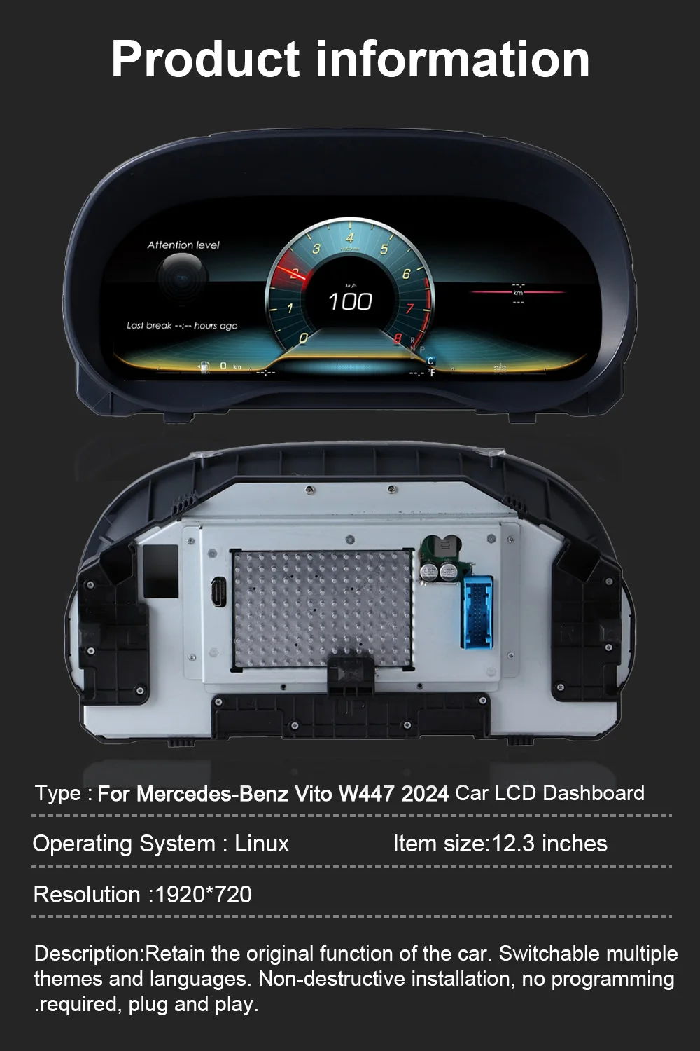 For Mercedes-Benz Vito W447 2024 years Digital Instrument Cluster Speedometer,Da