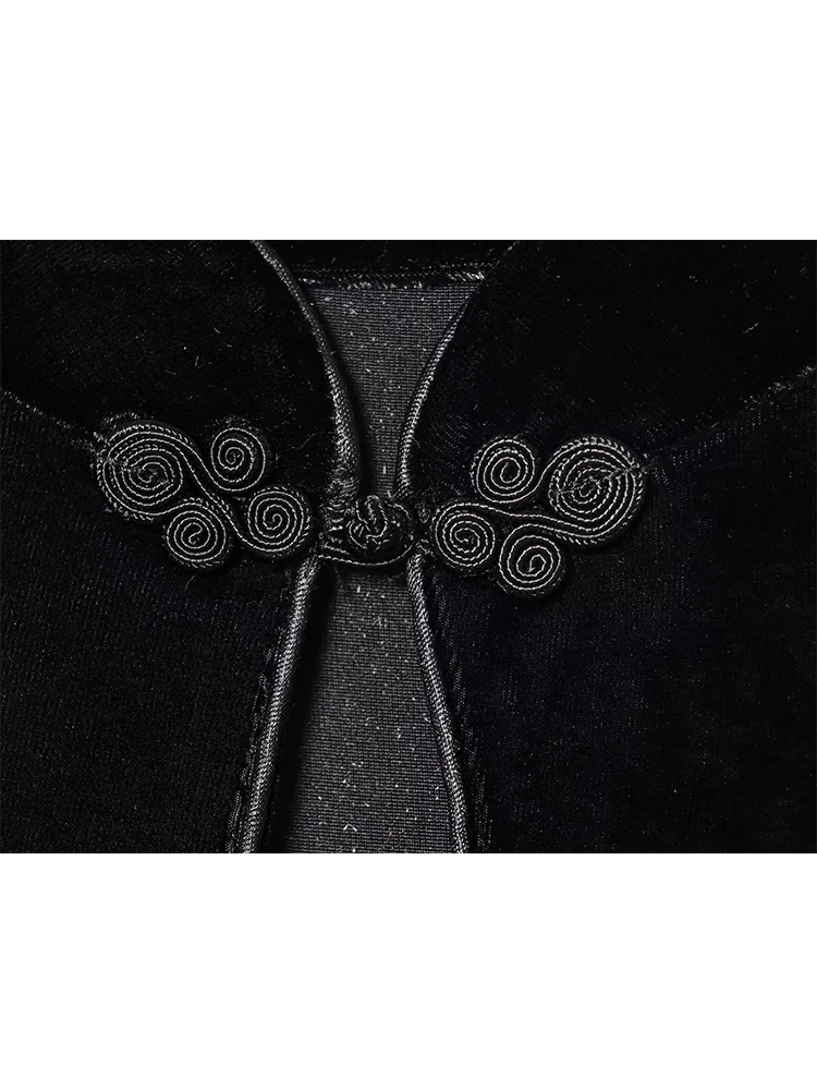 Women Elegant Long Slit Qipao Dress Retro Chinese Style Cheongsam Dress Black Stand-up Collar Fashion Slim Ladies Party Dress