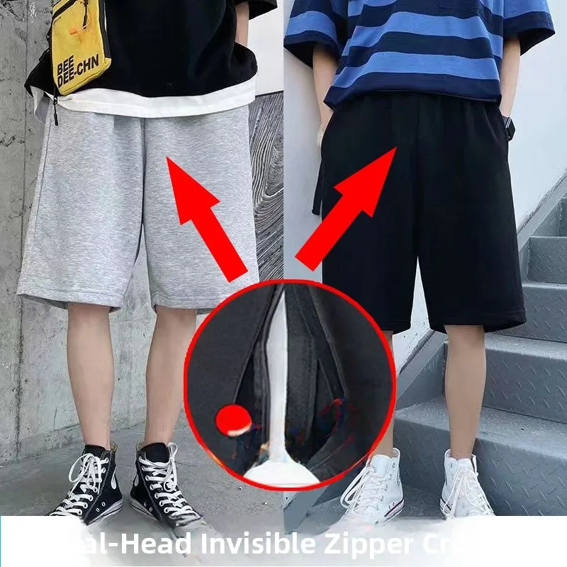 Summer Men's Outdoor Pure Cotton Double Head Invisible Zipper Loose Thin Sport Casual orts Convenient Toilet Youth Vitali...