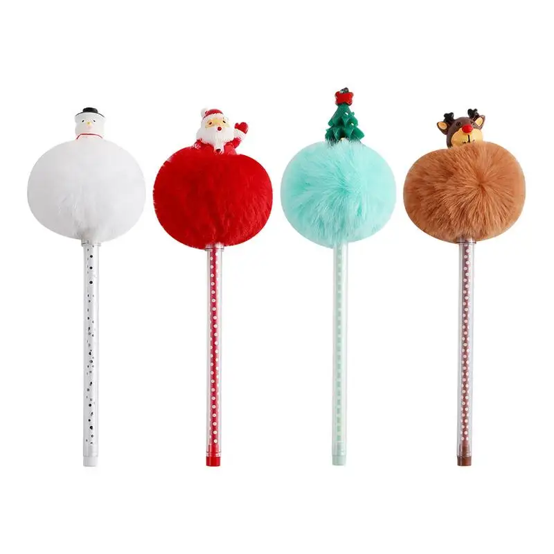 

Christmas Gel Pens Cartoon Plush Fluffy Ballpoint Pen Snowman Santa Claus Cute Novelty Ballpoint Pens Christmas Tree Reindeer