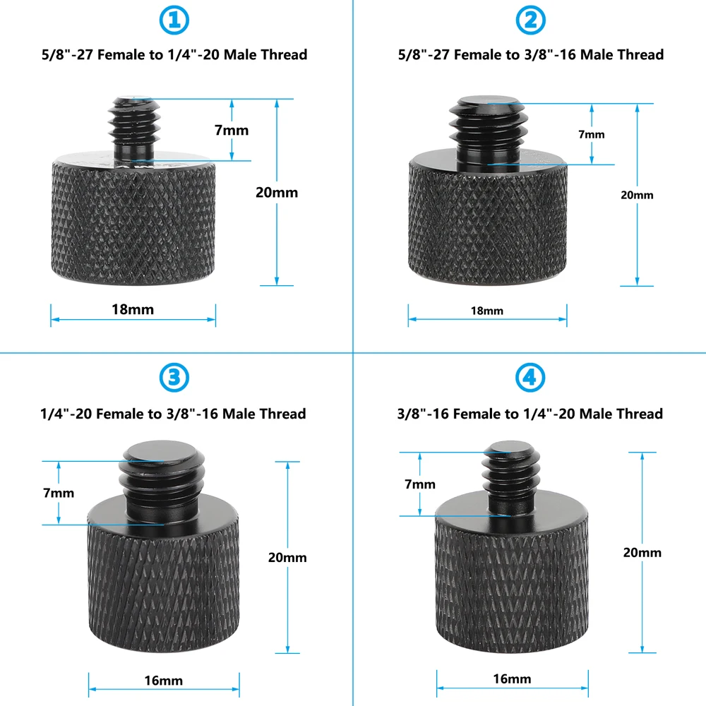 Aluminum Screw Adapter Mic Stand Tripod Mount Thread Adapter Camera Cages Access