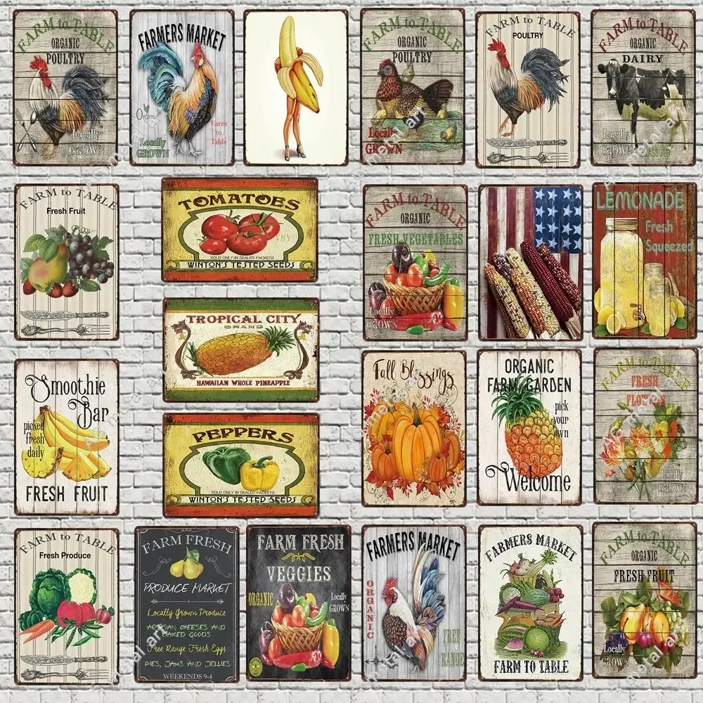 

Vintage Farm Market Metal Tin Sign Fruit Plate Shabby Chic Wall Home Restaurant Farm Art Man Cave Decoration Posters