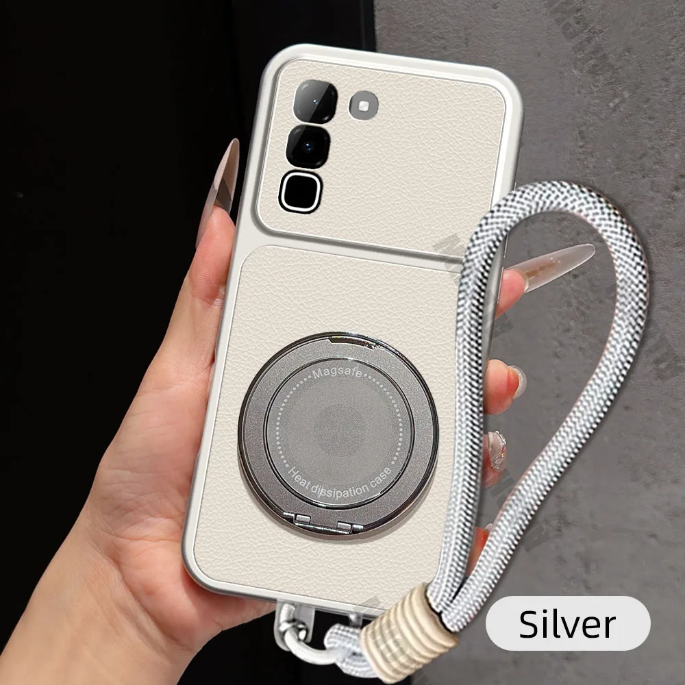 Magnetic Rotating Bracket Phone Case with Lanyard - PU Leather Soft Cover
