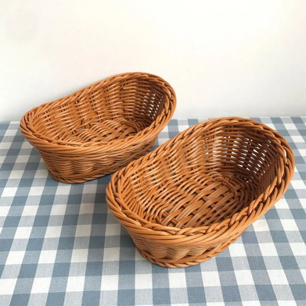 Creative Imitate Rattan Kitchen Storage Basket Oval Home Decoration Bread Tray Sundries Organizer Brown Organization Box