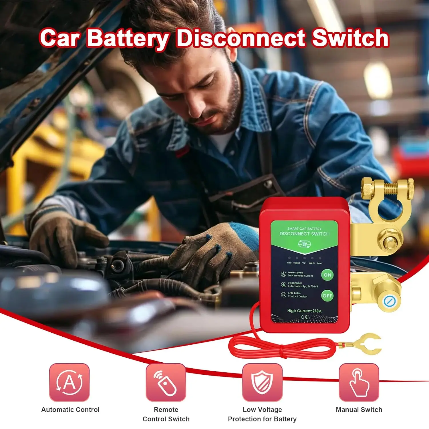 12-V-Kill-Schalter für Auto-Fernbedienung, Batterietrennschalter, intelligente Spannung, Autobatterie-Kill für Fahrzeug, Wohnmobil, ATV, LKW, Boot mit LED – Detail 15