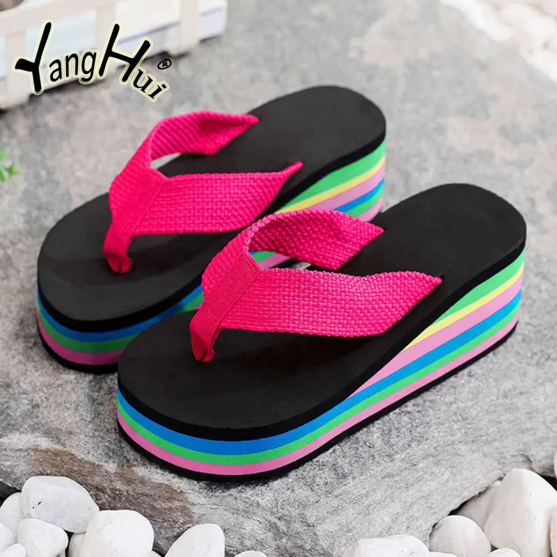 

Женские сандалии на танкетке Rainbow, пляжные мягкие Нескользящие шлепанцы, Современная летняя обувь, 2023