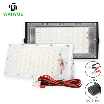 Led 투광 조명, DC 12V-85V, 50W, 야외 스포트라이트, 12v 볼트 반사판, Led 휴대용 보안 조명, 배터리와 연결