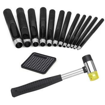 1.0–10mm Leather Hollow Punch Set – Steel Hole Punches with Carving Hammer & Cutting Mat for Watch Bands, Wristbands, and DIY Crafting 1