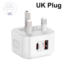 High - Speed 20W Dual Port Wall Charger with USB - C and Type - C Power Delivery - UK