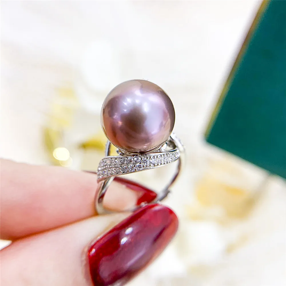 

DIY pearl accessories S925 sterling silver jewelry concealer pearl ring empty holder adjustment Fit 11-13mm beads