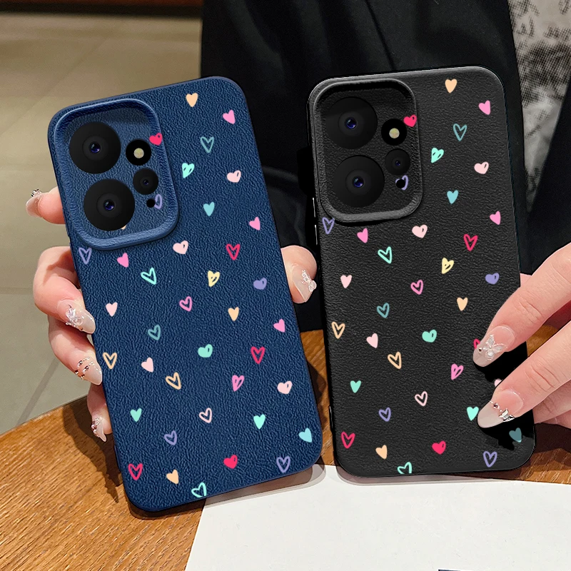 Leather Texture TPU Phone Case with Tiny Hearts Pattern