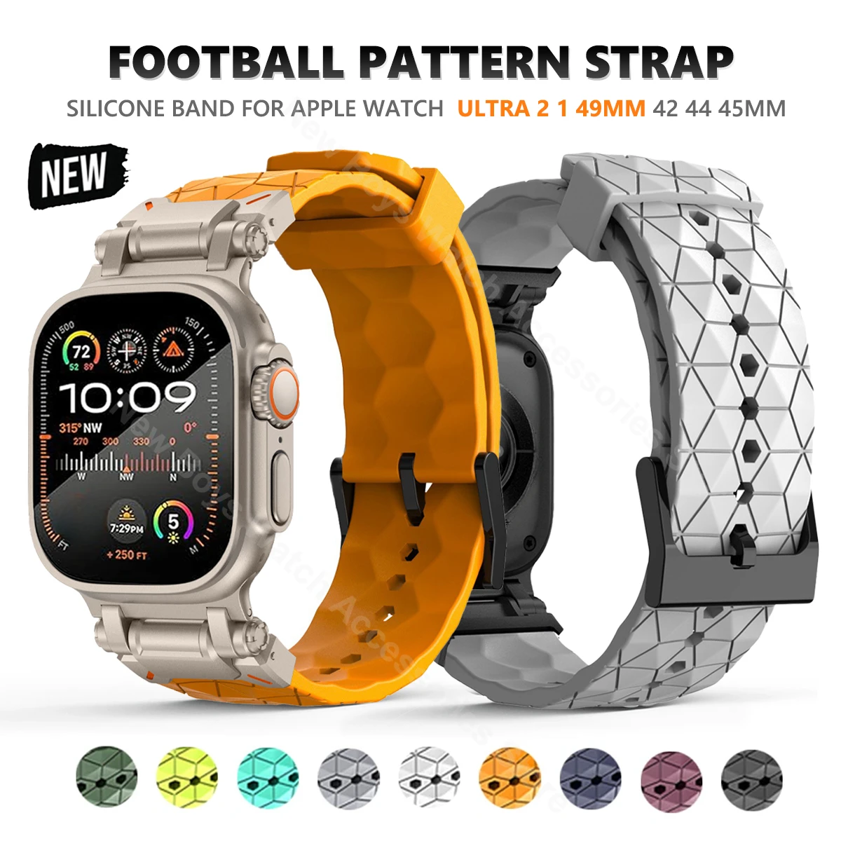 

Роскошный силиконовый металлический браслет для Apple Watch Band Ultra 2 49 мм 44 мм 42 мм 45 мм Pulseira Correa для iWatch Series 4/5/6/SE/7/8/9
