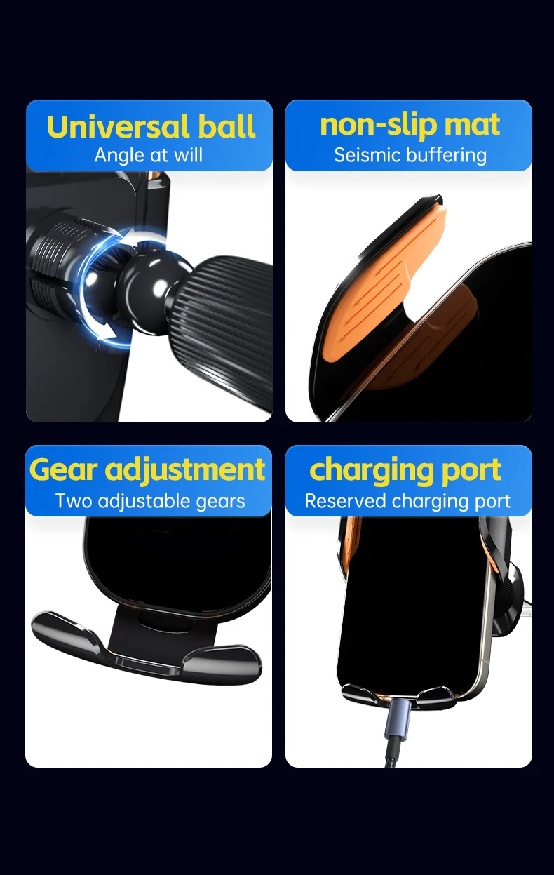 Rutschfestes kabelloses Auto-Ladegerät, Telefonhalter, Ständer, Lüftungsschlitze, Handy-Halterung für iPhone, Samsung, Xiaomi, automatische Schnellladestation – Detail 9
