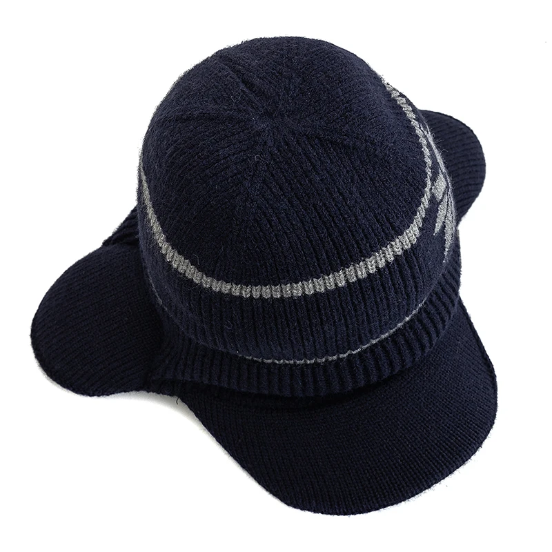 Hot Sale Man Winter Hat Plush Fur Lined Warm Earflap Hat Casual Beanie Cap For Men Outdoor Keep Ear Warm Knitted Hat