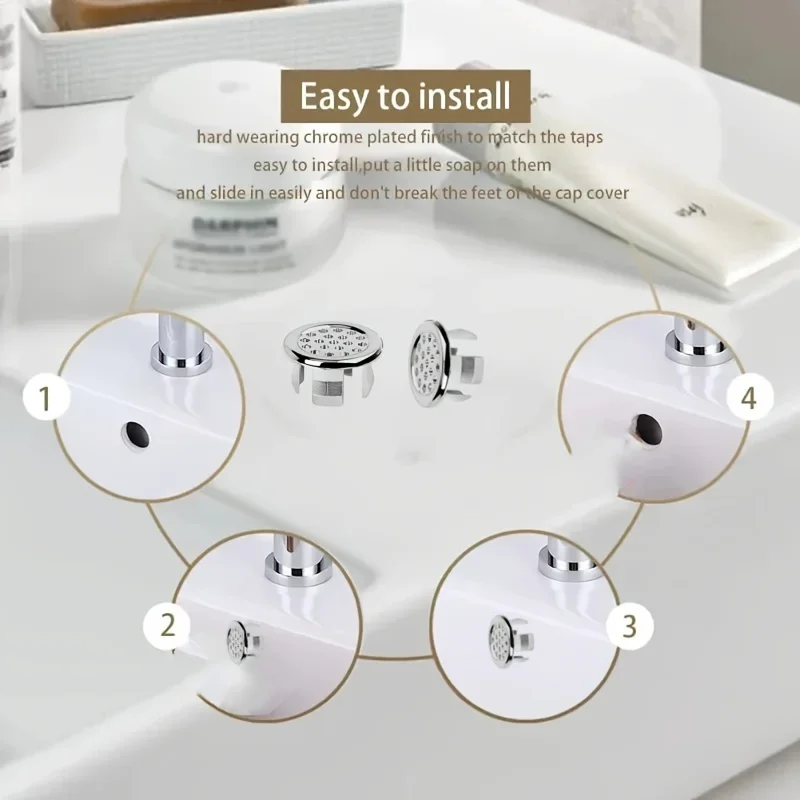 4pcs Bathroom Kitchen Basin Sink, Overflow Cover Ring Insert Replacement, Hole Round Drain Cap, Basin Accessory