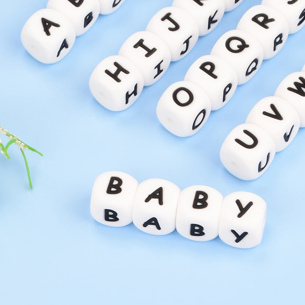 LOFCA 10pcs 12mm Silicone Alphabet Beads BPA Free Baby Teething Alphabet Beads Food Grade Baby Teething Beads DIY Bracelet Neckl 4