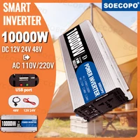 Smart Inverter 6000W-10000W DC 12V 24V 48V to AC 220V 50Hz Car Power Converter with USB Port for RV Truck Outdoor Camping Solar