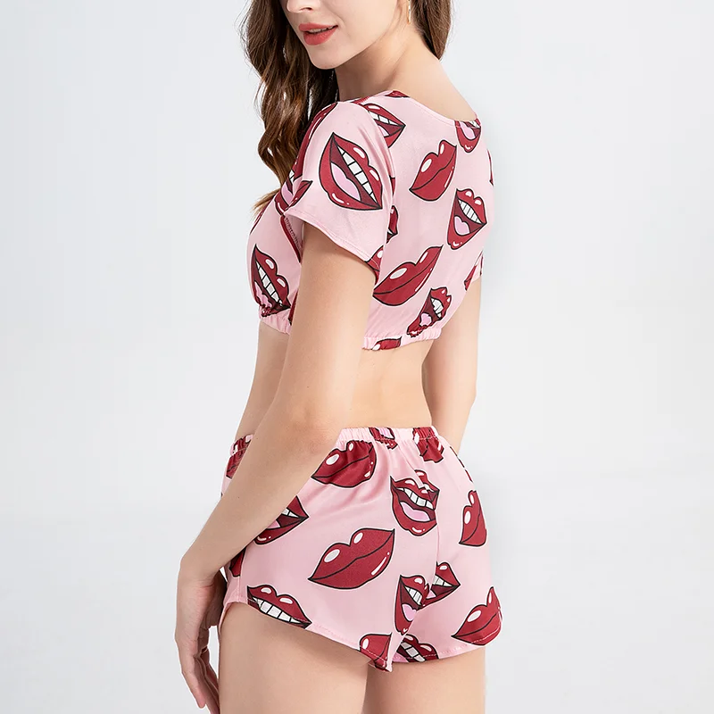 Summer Female Sleepwear Suit Pajamas 2pcs Top + Pants Women Homewear Underwear