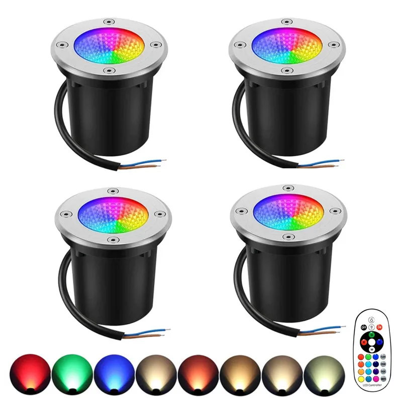 Solar Lights Solar Landscape Lights Solar Pathway Lights Garden Lights Garden Path Light LED RGBW Low Voltage Landscape Lighting with Remote IP65 Waterproof Outdoor 10W 12V Deck In-ground Light 4Pack