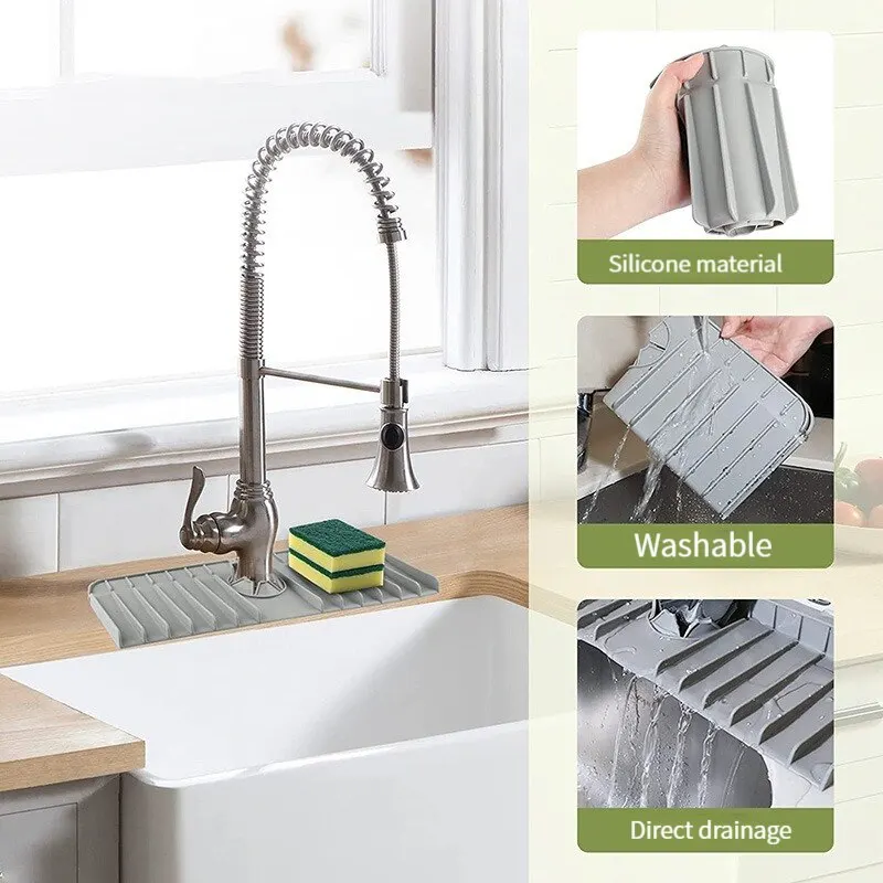 Silicone Faucet Mat Dish Soap Sponge Holder Kitchen Sink Kitchen Countertop Drying Mat Bathroom Sink Splash Guard sink sponge holder