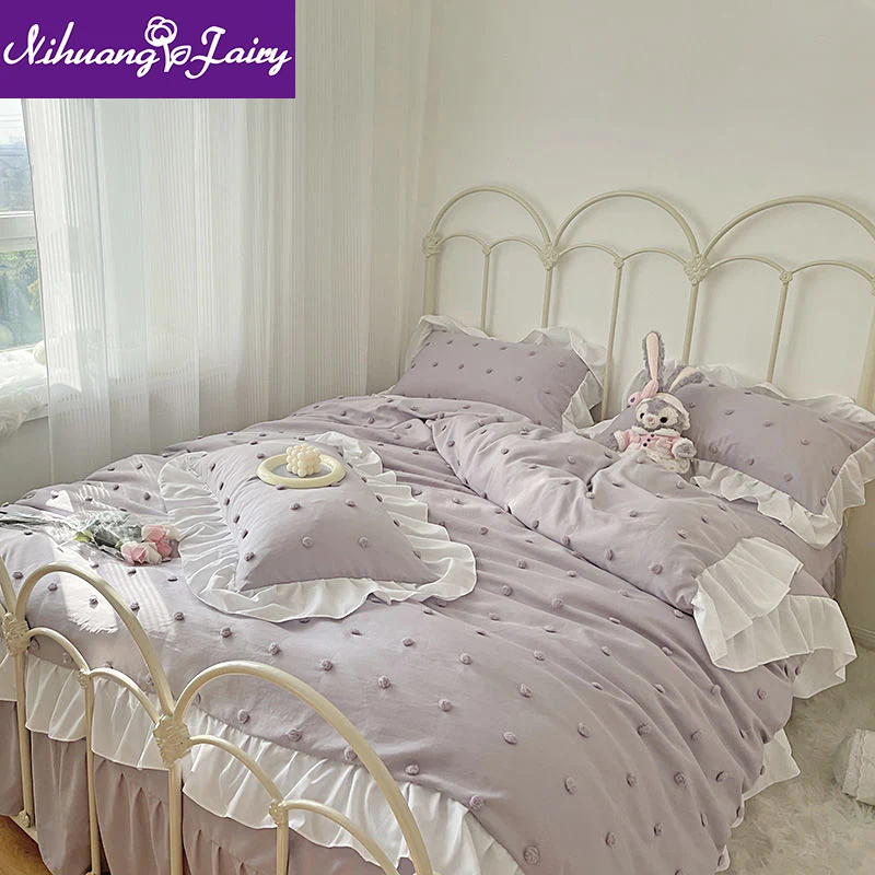 夏の綿の王女の風のレースの寝具の4ピースのキルトカバーシートQ 夏の綿の王女の風のレースの寝具の4ピースのキルトカバーシートa