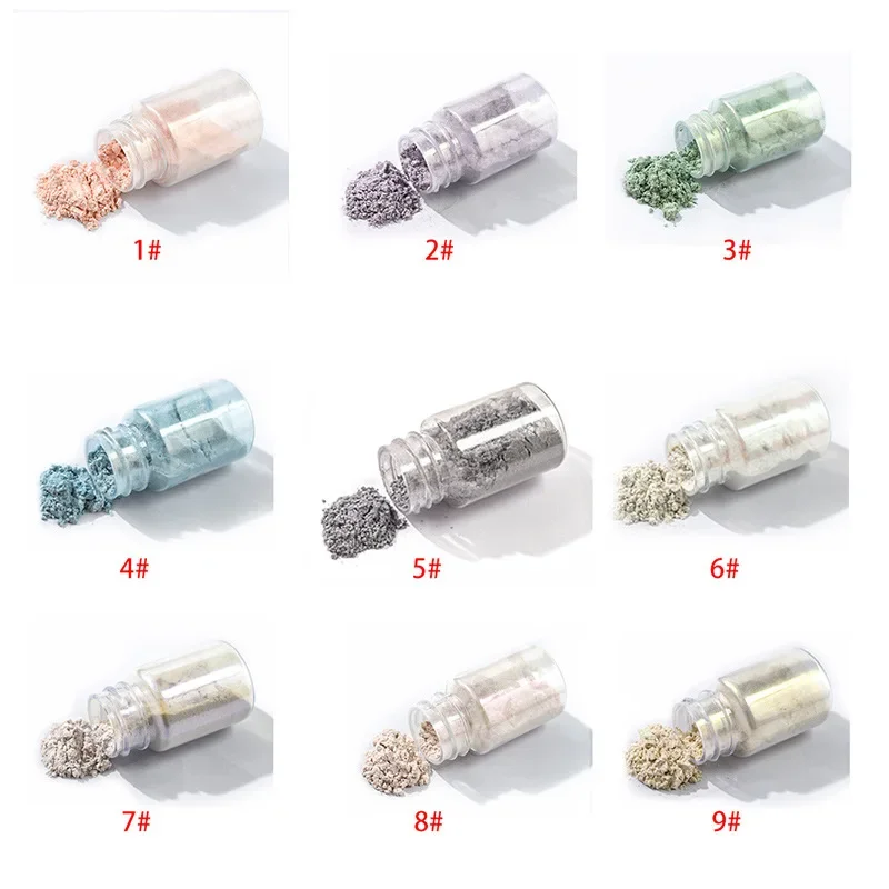 9Color/Set 10g Mirror Natural Mica Pearl Powder Dye Epoxy Epoxy Resin Soap Candle DIY Jewelry Making Crafts Pearl Powder Pigment