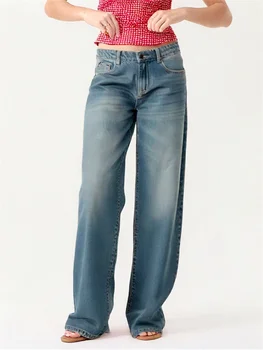 Women Wide Leg Denim Pants Casual Vintage Bow Print Loose Jeans Trousers for Work Office Streetwear 1