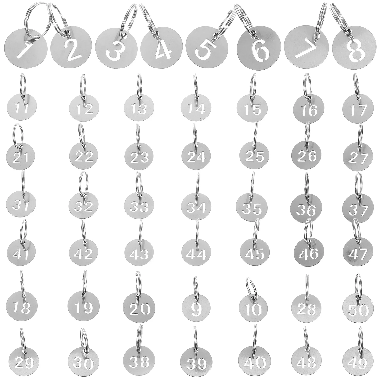 50 Pcs Stainless Steel Number Plate Key Labels with Rings Tags Round Hanging for Luggage Metal Numbered Keyring 4