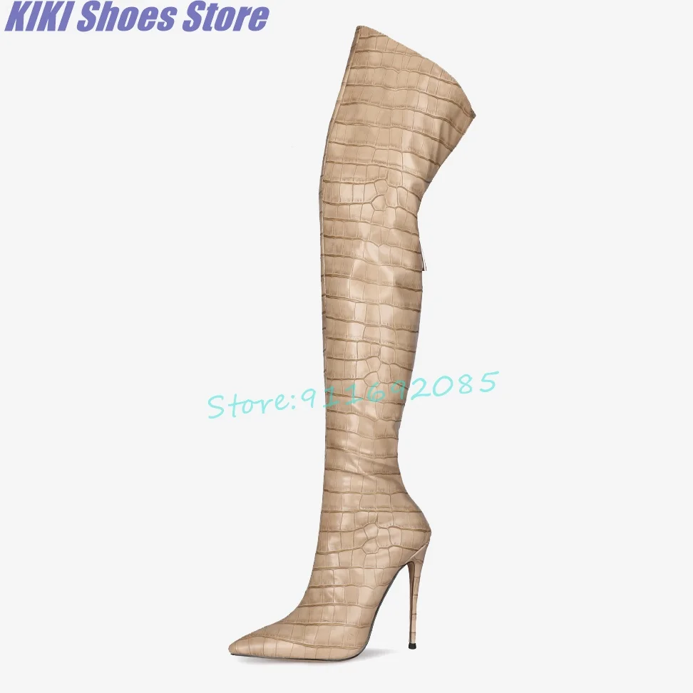 

Crocodile pattern over-the-knee boots for women with stiletto spring and autumn pointed toe large boots high heels large size