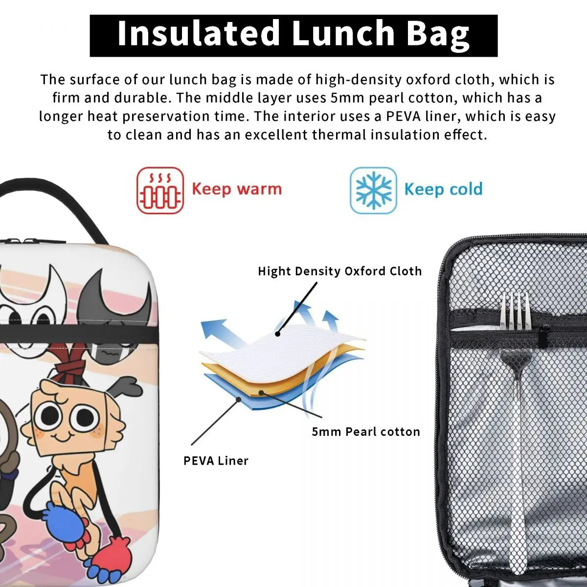 Dandy's World Two Face Insulated Lunch Bag Food Container Portable Thermal Cooler Lunch Boxes For Picnic