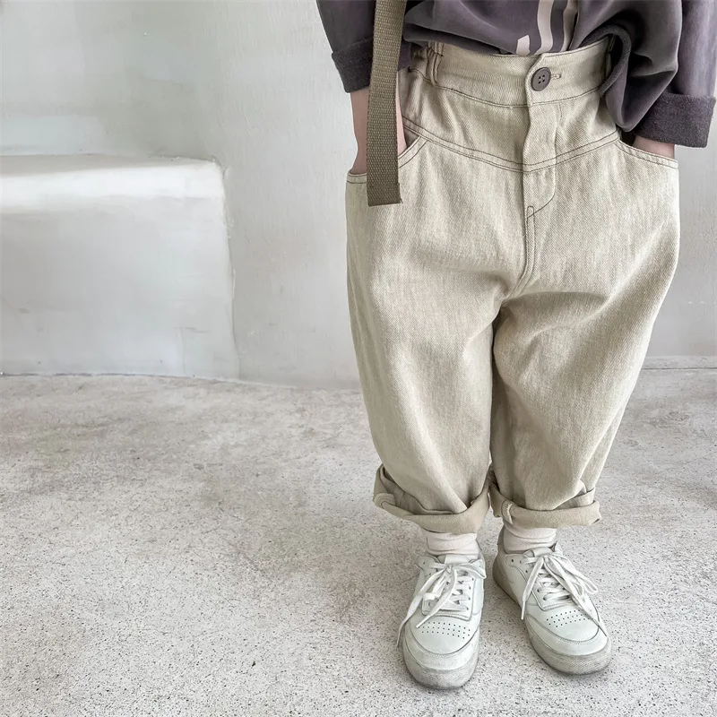

Autumn Kids Washed cotton Harem Pants Baby Girls solid color trousers Kids Boy loose all-match casual pants