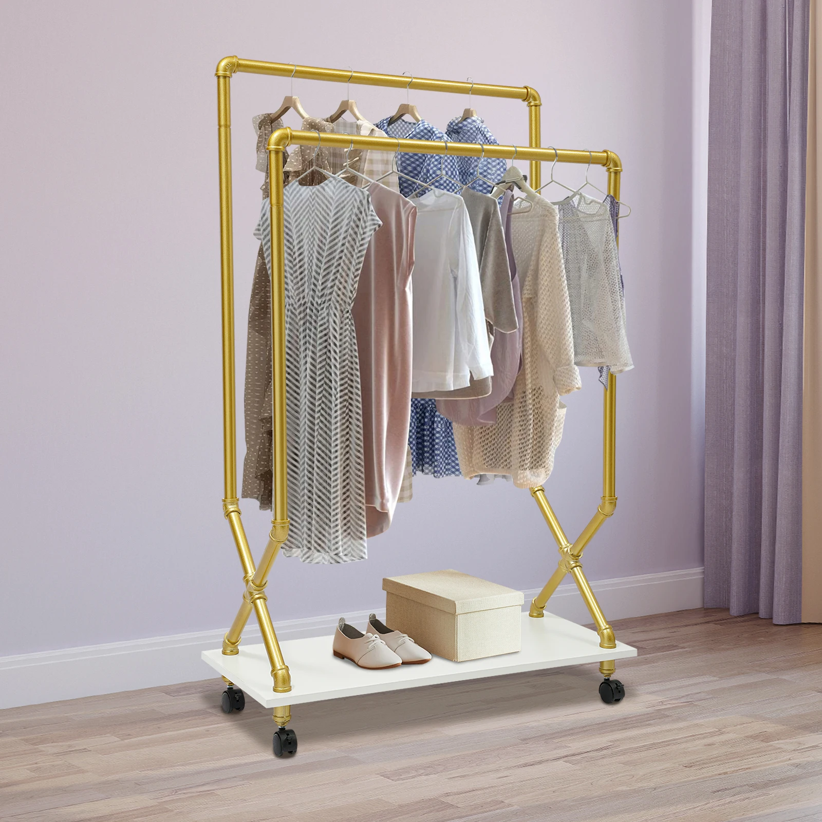 Heavy Duty Clothing Rack Anti-Rust Garment Rack with Wheels Effortless Cleaning Clothing Rack for Bedrooms/Living Rooms 4