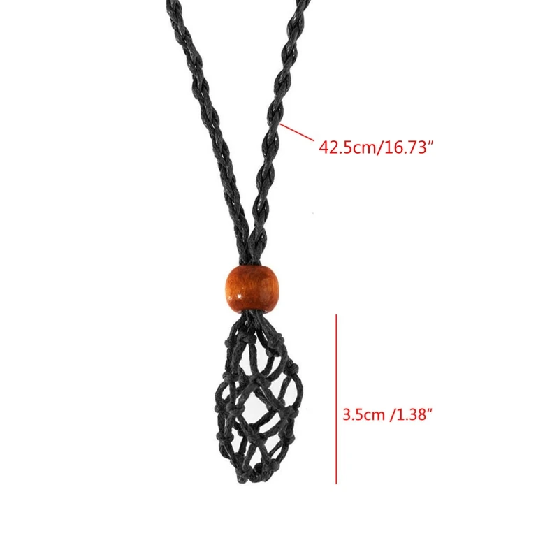 Retro Woven Natural Stone Pendant Necklace Net Pocket Hollow Handmade Jewelry Men and Women the Same Style Without Gems 6