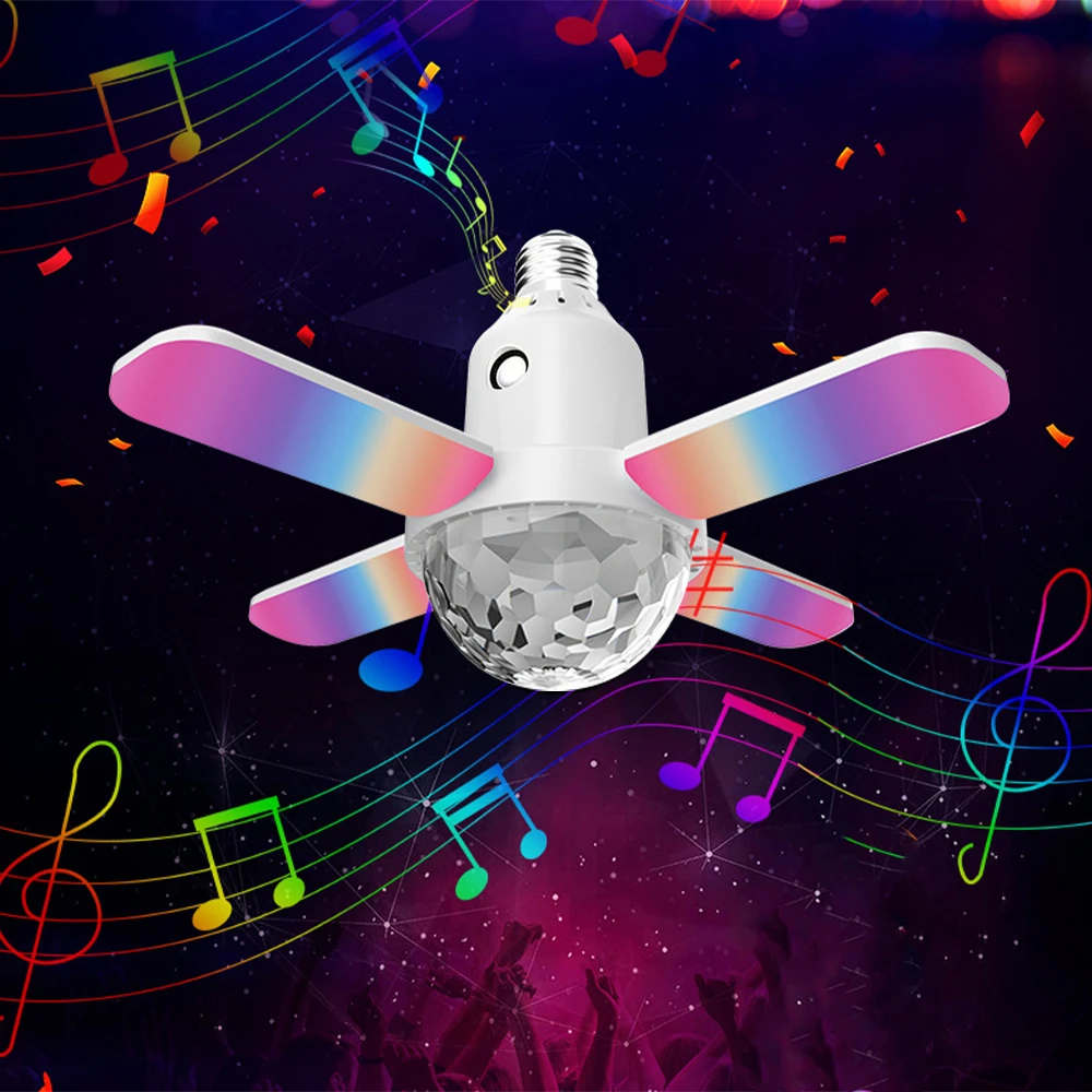 LED E27 Bulb Ceiling NightLight Colorful 4-Leaves Music Bluetooth Audio Folding Disco Floodlight With Remote Control For Bedroom Smart Led Light Bulbs