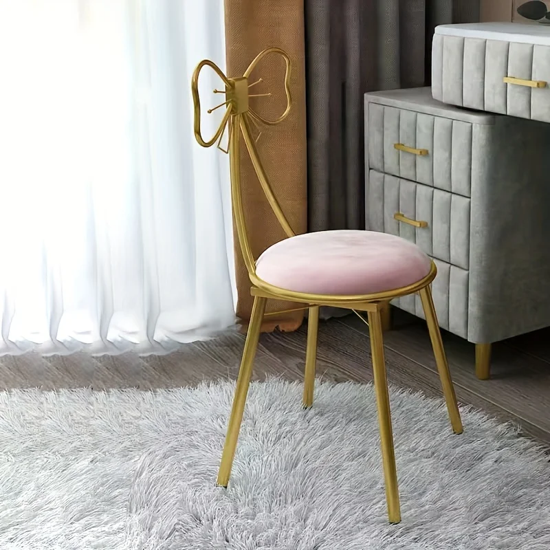 Tabouret de maquillage, tabouret de maquillage, moderne et simple, avec bretelles, coussin de siège, chaise de bureau avec nœud papillon, chaise ergonomique rose