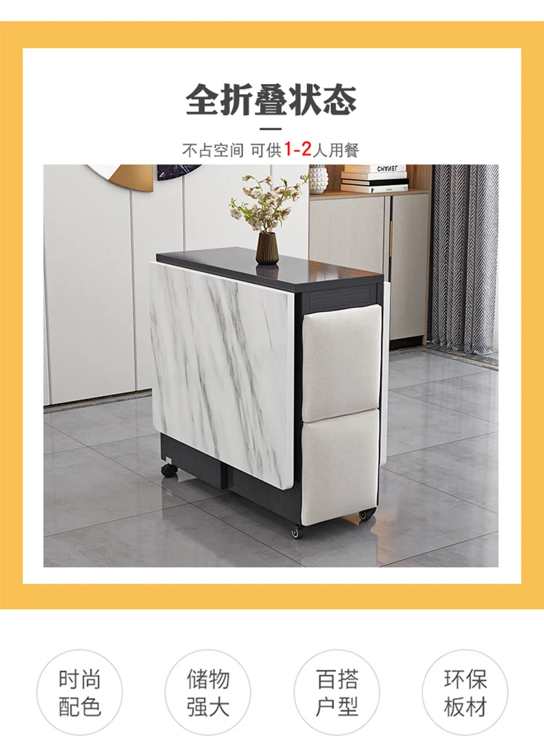 Description Picture 4 of itemFolding Dining Table Set 4 Chairs Italian Nordic Luxury Dining Table Decorate Simple Mesas Y Sillas De Comedor Kitchen Furniture