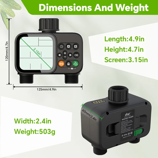 Smart 2-Outlet Irrigation Timer with Backlit LCD Display Rain Sensor for Outdoor Garden Automatic Irrigation Watering System 6