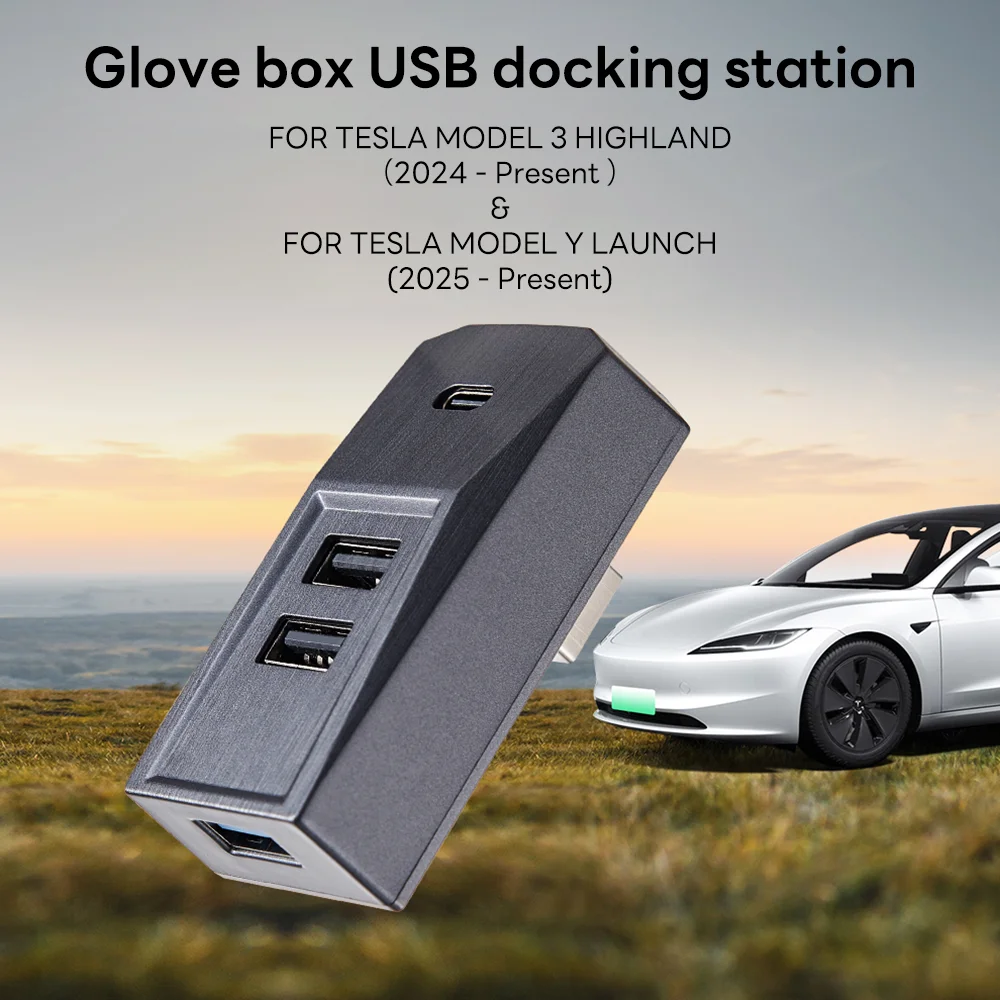 Handschuhfach-USB-Hub für Tesla New Model Y Launch Juniper 2025 Modell 3 Highland 2024 Typ-C-Anschluss Digitalanzeige-Splitter-Docking – Detail 13