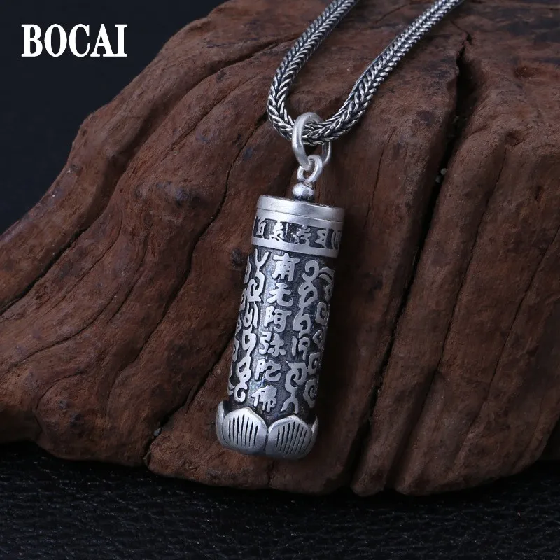 

BOCAI Real Pure S925 Silver Jewelry Buddhist Nanmo Anita Buddha Lotus Gawu Box Pendant for Men and Women