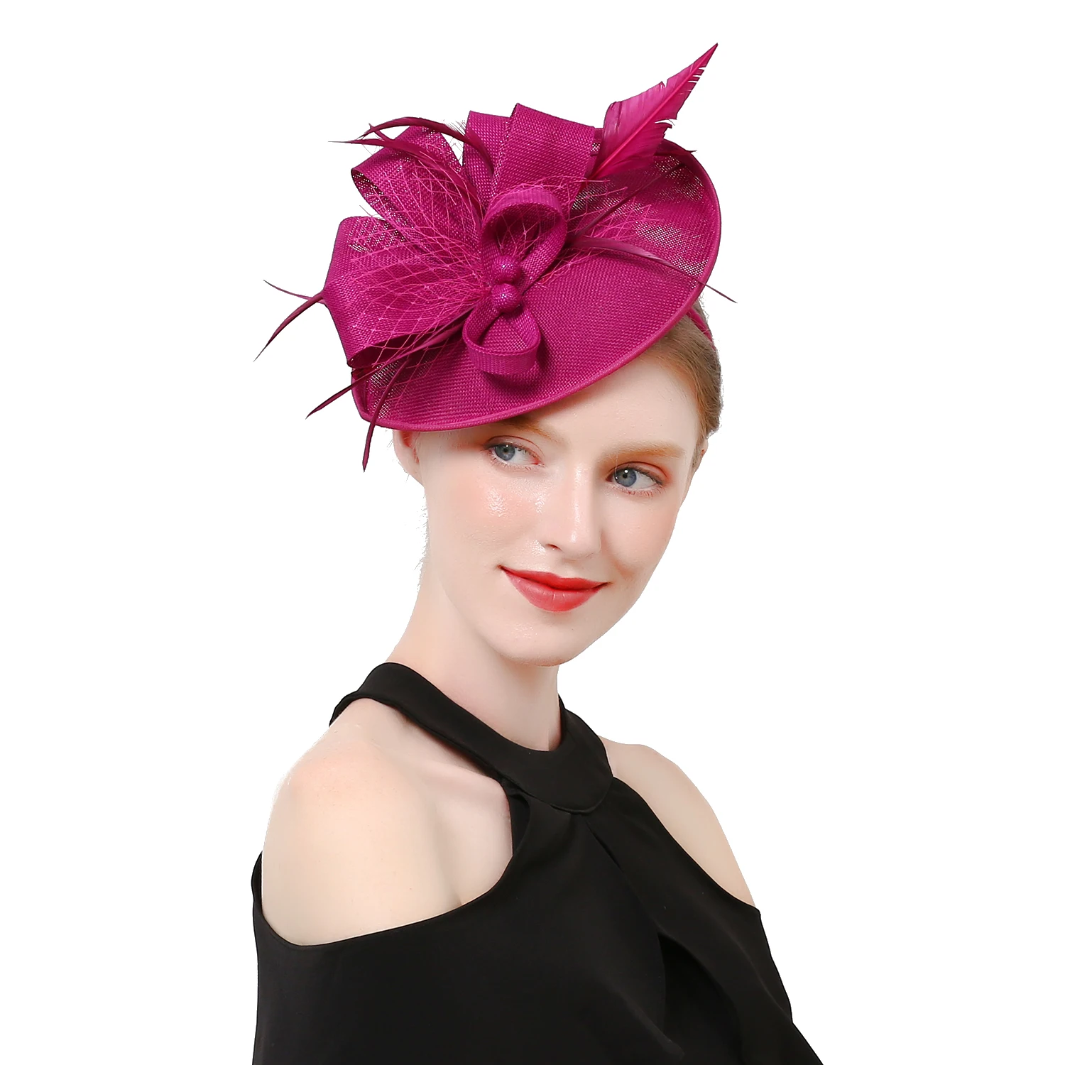 Teardrop Schwere Weben Sinamay Schleife Schleier und Feder Fascinator Formalen Hut Kentucky Derby,Ascot, Melbourne Cup, kirche Kopfstück – Detail 4