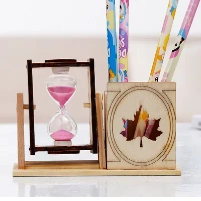 Simple Wooden Single Hourglass Pen Holder Student Desk Decoration Exquisite Creative Pencil Holder Decoration Gift Sand Clock