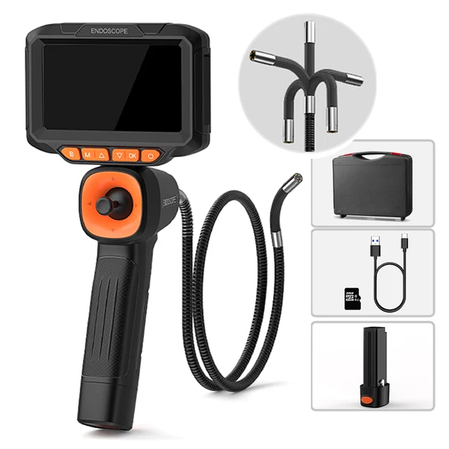 4-Way Articulating Endoscope Joystick All Way 360° Rotation Camera 5’’ Screen TF Card Car Inspection Borescope Battery Optional 1