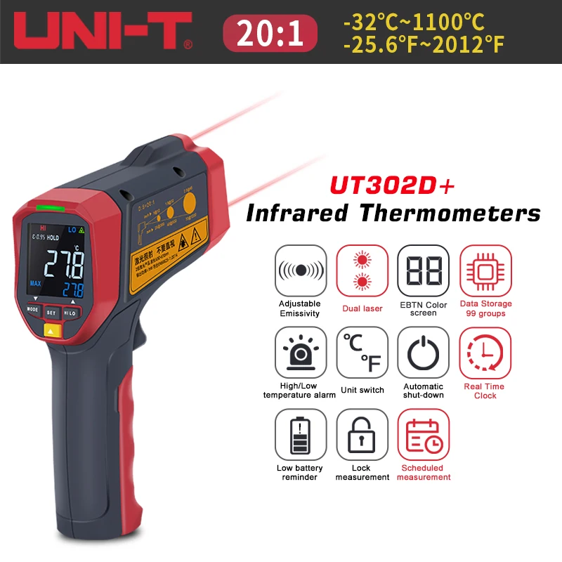 UNI-T Non-Contact Temperature Meter Digital Laser Thermometer Gun LCD  Backlight Pyrometer UT302A+/UT302C+/UT302D+ - AliExpress