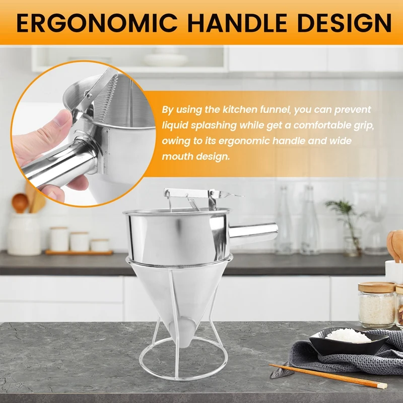 1 PCS Funnel Dispenser Stainless Steel With Rack Cupcake Pancake Batter Maker Octopus Fish Ball Home Kitchen Baking Tool